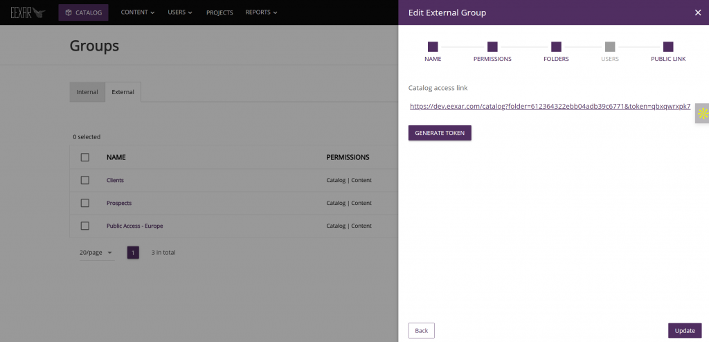 Screenshot of EEXAR Public Catalog Group creation