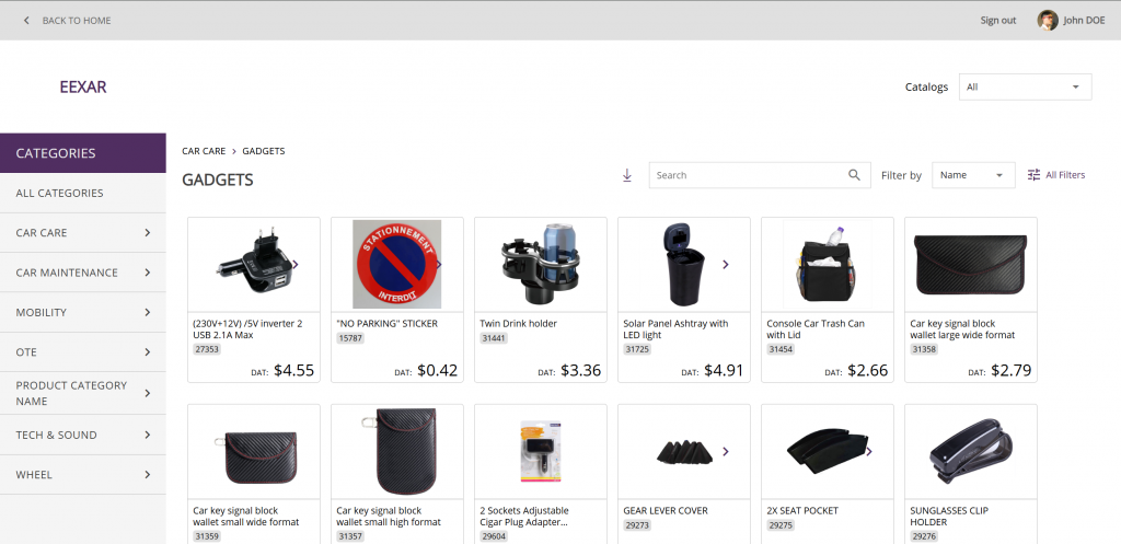Screenshot of EEXAR Public catalog