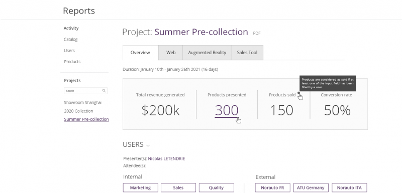 EEXAR Order simulation report page showcasing latest project